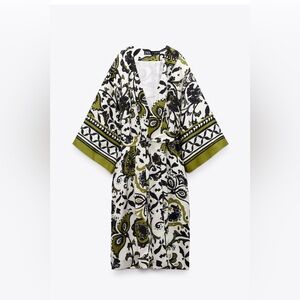 Zara Green and Black Patterned Kimono